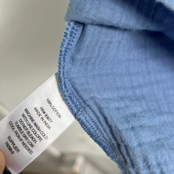 Blue cotton shirt dress / mini dress with collar and 3/4 length sleeves - Picture 6 of 7